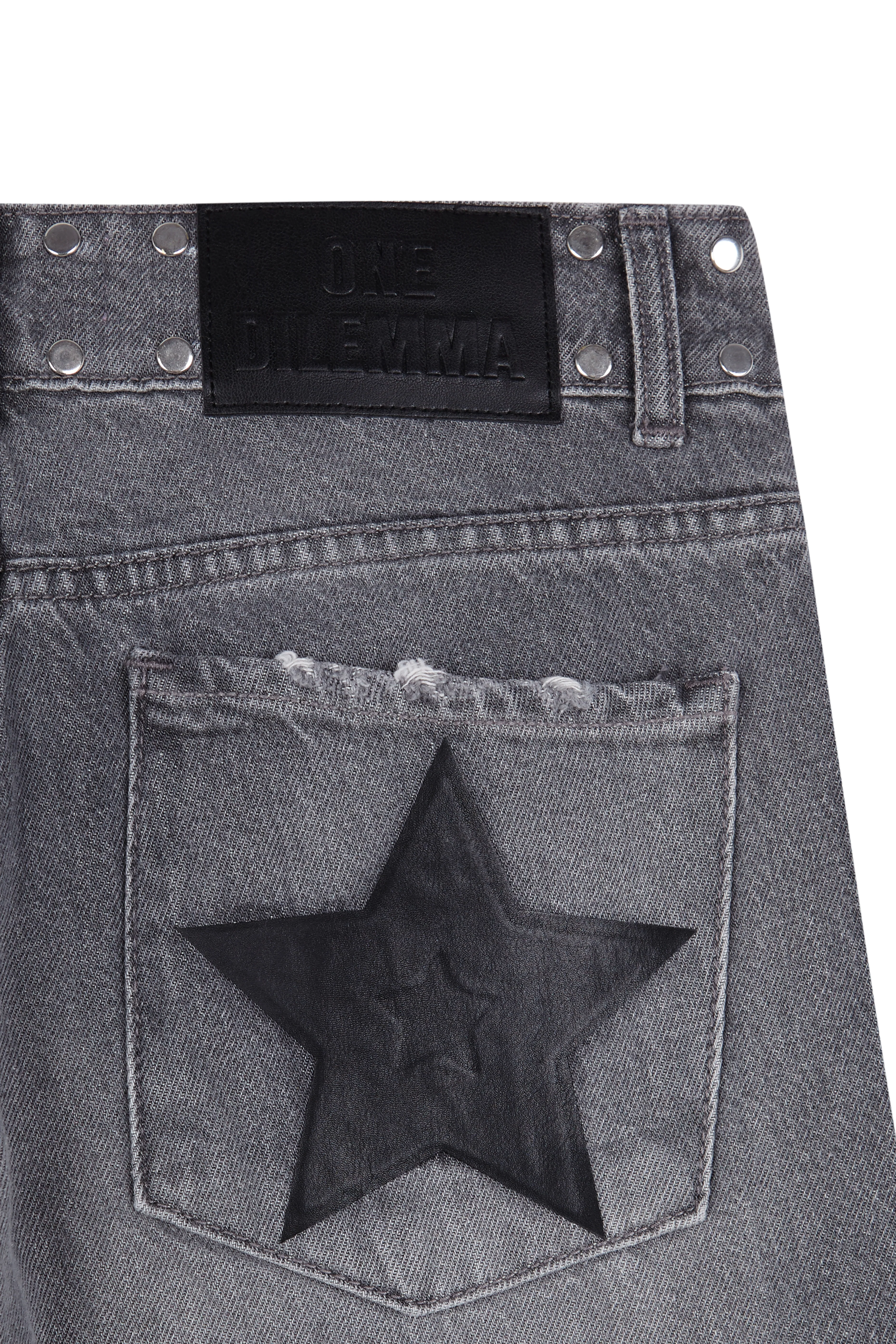 GREY JEANS BLACK LEATHER STAR - Image 3